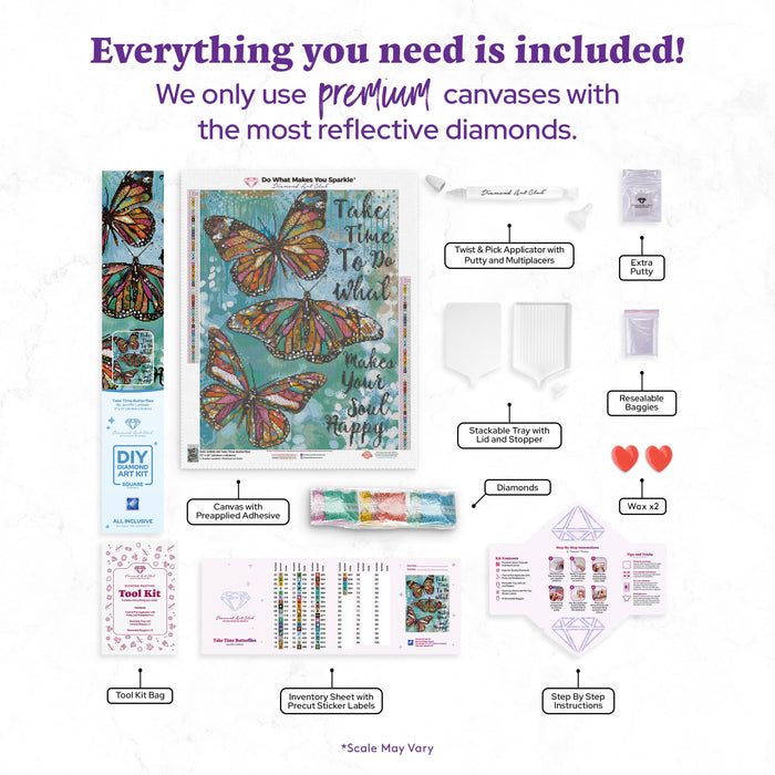 Diamond Painting Take Time Butterflies 17" x 22" (42.8cm x 55.8cm) / Square with 56 colors including 4 ABs / 38,528