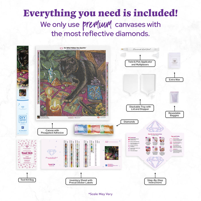 Diamond Painting Tarot Cat 23.6" x 23.6" (60cm x 60cm) / Square with 75 Colors including 2 ABs and 1 Iridescent Diamond and 4 Fairy Dust Diamonds / 58,081