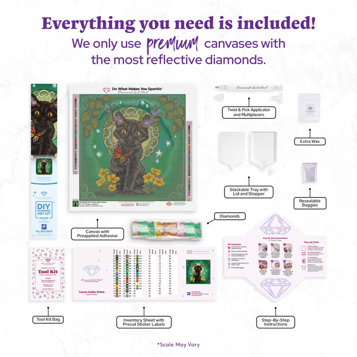 Diamond Painting Taurus Zodiac Kitten 17" x 17" (42.8cm x 42.8cm) / Square with 48 Colors including 2 AB and 1 Frosted Diamond and 2 Fairy Dust Diamonds / 29,584