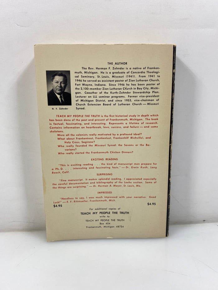 Teach My People the Truth Story of Frankenmuth by Zehnder 1970 SC