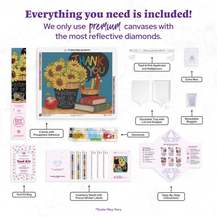 Diamond Painting Teachers Help Us Grow 25" x 22" (63.8cm x 55.6cm) / Round with 51 Colors including 2 ABs and 3 Fairy Dust Diamonds / 46,864