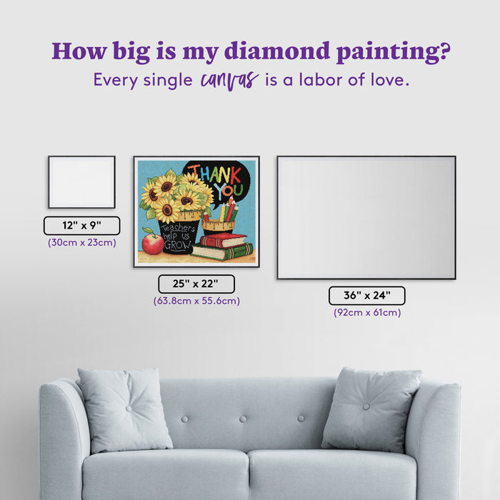 Diamond Painting Teachers Help Us Grow 25" x 22" (63.8cm x 55.6cm) / Round with 51 Colors including 2 ABs and 3 Fairy Dust Diamonds / 46,864