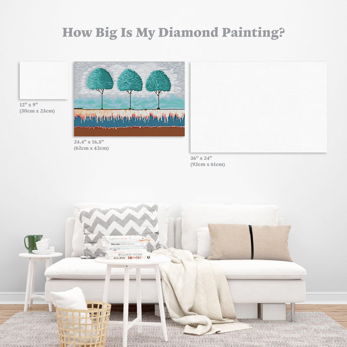 Diamond Painting Teal Trees Round With 18 Colors including 1 AB / 16.5" x 24.4" (42cm x 62cm) / 32,412