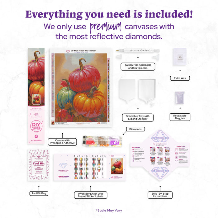 Diamond Painting Thankful Harvest 17" x 22" (42.7cm x 55.6cm) / Round with 79 Colors including 4 ABs and 2 Fairy Dust Diamonds / 31,310
