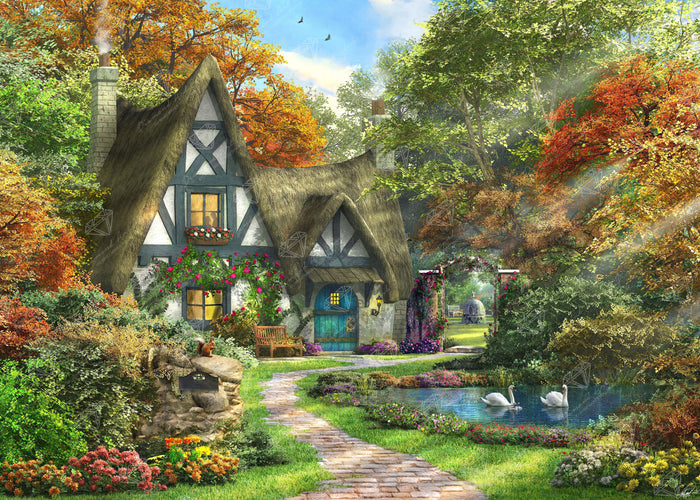 Diamond Painting The Autumn Cottage 38.6" x 27.6" (97.8cm x 69.9cm) / Square with 88 Colors including 4 ABs and 1 Iridescent Diamond and 5 Fairy Dust Diamonds / 110,433
