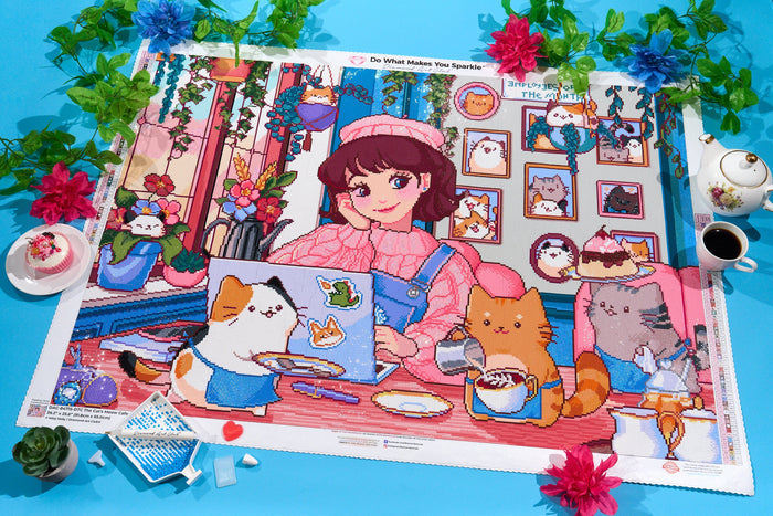 Diamond Painting The Cat's Meow Cafe 36.2" x 25.6" (91.8cm x 65cm) / Square with 60 Colors including 3 ABs and 5 Fairy Dust Diamonds / 96,309