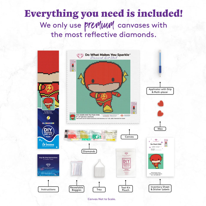 Diamond Painting The Flash Chibi 9" x 9" (22.7cm x 22.7cm) / Round With 15 Colors Including 1 ABs and 1 Fairy Dust Diamonds / 6,561