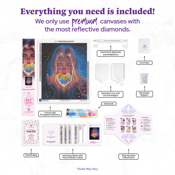 Diamond Painting The Giver’s Heart 22" x 27" (55.6cm x 68.8cm) / Round with 71 Colors including 3 ABs and 2 Iridescent Diamonds and 3 Fairy Dust Diamonds / 50,500