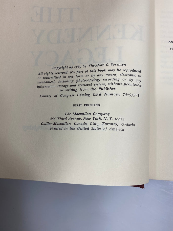 The Kennedy Legacy by Theodore C. Sorensen 1969 1st Print HCDJ