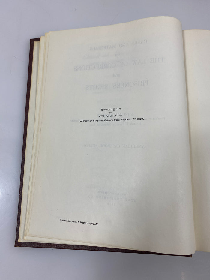 The Law of Corrections and Prisoners' Rights by Krantz 1973 HC