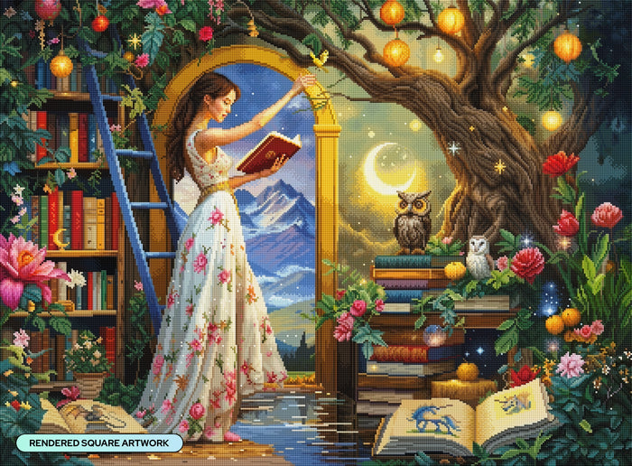 Diamond Painting The Librarian 37.4" x 27.6" (94.8cm x 69.9cm) / Square with 92 Colors including 3 ABs and 3 Fairy Dust Diamonds / 107,061
