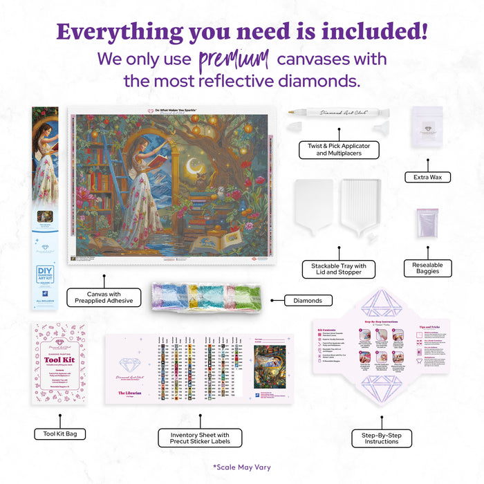 Diamond Painting The Librarian 37.4" x 27.6" (94.8cm x 69.9cm) / Square with 92 Colors including 3 ABs and 3 Fairy Dust Diamonds / 107,061