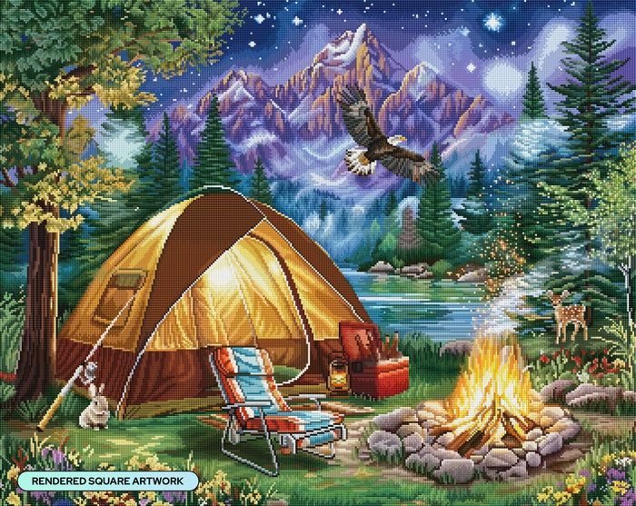 Diamond Painting The Perfect Camping Trip 34.7" x 27.6" (87.9cm x 69.9cm) / Square with 63 Colors including 3 ABs and 3 Fairy Dust Diamonds / 99,193