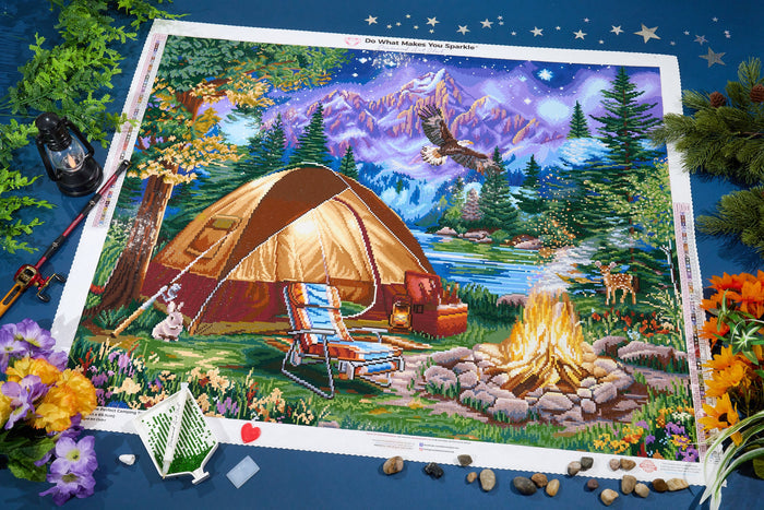 Diamond Painting The Perfect Camping Trip 34.7" x 27.6" (87.9cm x 69.9cm) / Square with 63 Colors including 3 ABs and 3 Fairy Dust Diamonds / 99,193