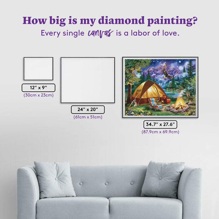Diamond Painting The Perfect Camping Trip 34.7" x 27.6" (87.9cm x 69.9cm) / Square with 63 Colors including 3 ABs and 3 Fairy Dust Diamonds / 99,193