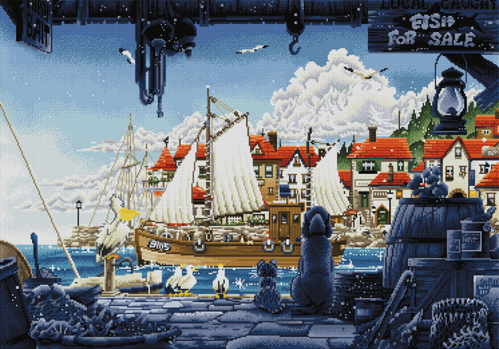 Diamond Painting The Sailing Boat with Sails 36.6" x 25.6" (93cm x 65cm) / Square With 56 Colors Including 5 ABs / 97,353