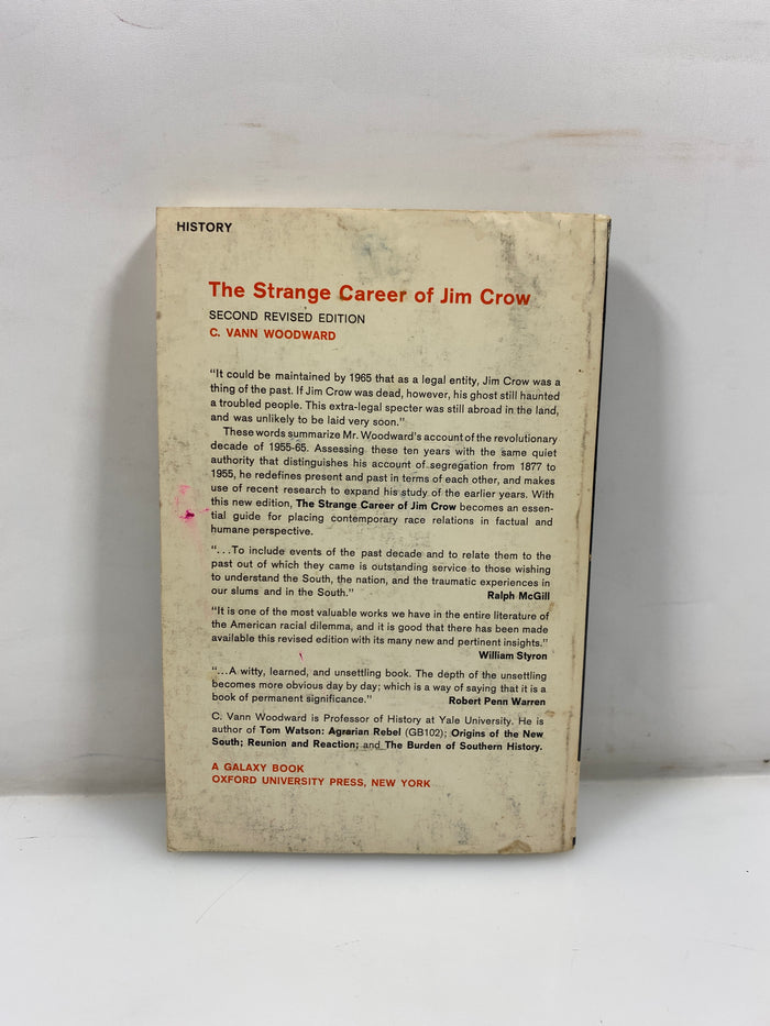 The Strange Career of Jim Crow by Woodward 2nd Revised Ed. 1966 SC