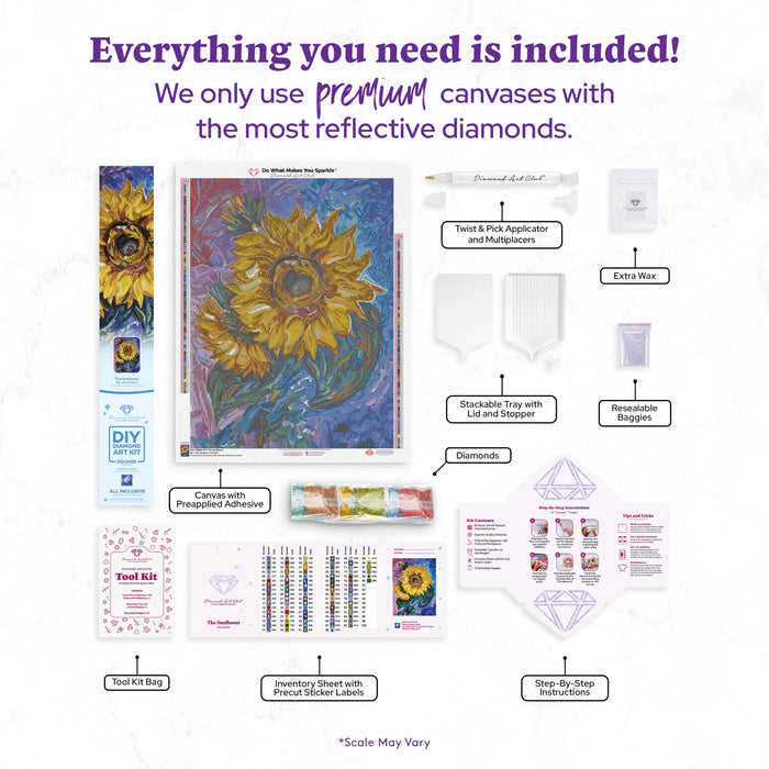 Diamond Painting The Sunflower 22" x 29" (55.8cm x 73.7cm) / Square with 90 Colors including 2 ABs and 1 Iridescent Diamond and 4 Fairy Dust Diamonds / 66,304