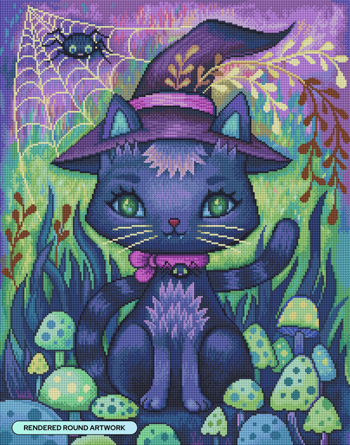 Diamond Painting The Witch's Black Cat 22" x 28" (55.6cm x 70.7cm) / Round with 59 Colors including 2 ABs and 3 Fairy Dust Diamonds / 51,914