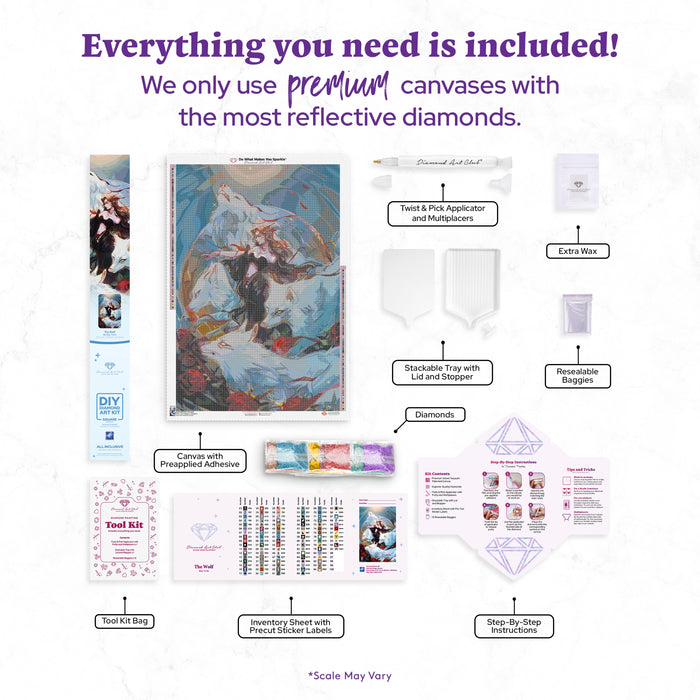 Diamond Painting The Wolf 27.6" x 41.3" (69.9cm x 104.8cm) / Square with 95 Colors including 2 ABs and 1 Iridescent Diamond and 1 Glow-in-the-dark Diamond and 2 Fairy Dust Diamonds / 118,301