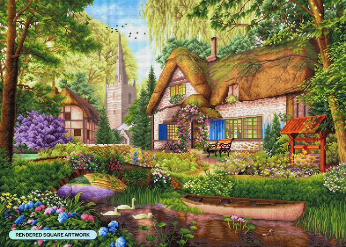 Diamond Painting The Woodland Cottage Way 38.6" x 27.6" (98cm x 70cm) / Square with 80 Colors including 3 ABs and 5 Fairy Dust Diamonds / 110,433