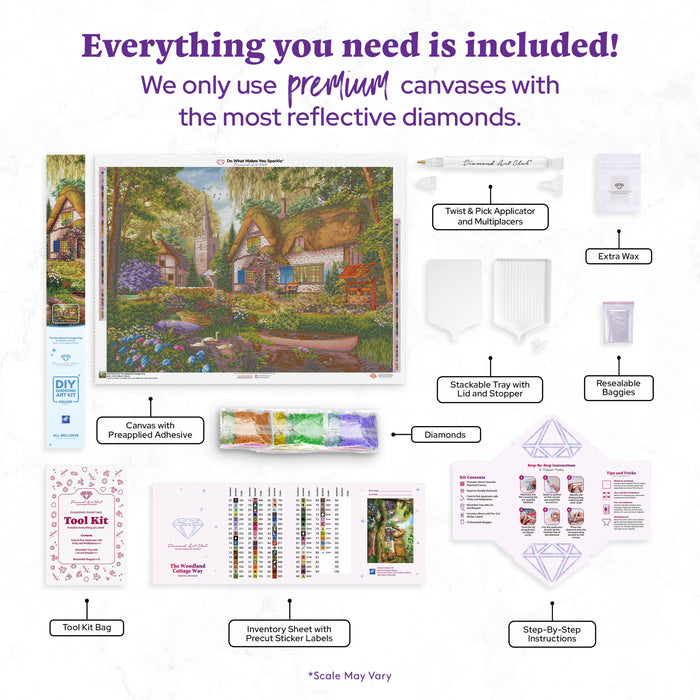 Diamond Painting The Woodland Cottage Way 38.6" x 27.6" (98cm x 70cm) / Square with 80 Colors including 3 ABs and 5 Fairy Dust Diamonds / 110,433