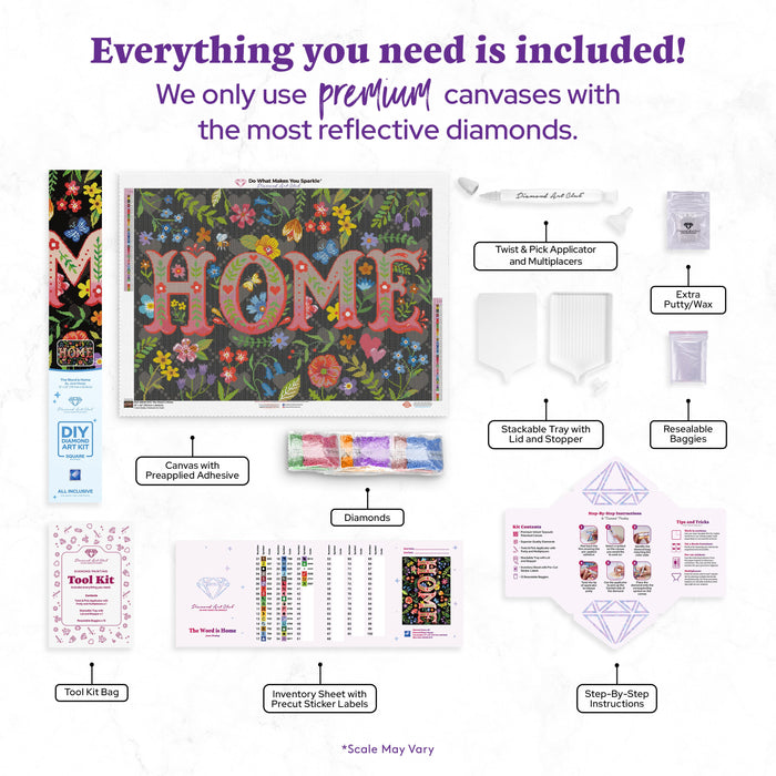 Diamond Painting The Word is Home 31" x 22" (78.7cm x 55.8cm) / Square with 40 Colors including 2 ABs and 3 Fairy Dust Diamonds / 70,784