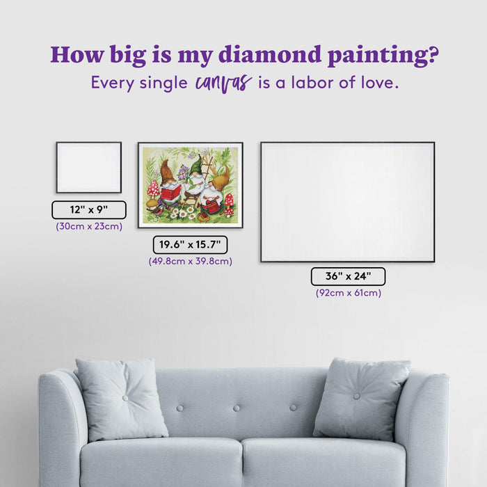Diamond Painting Three Gnomes Gardening 19.6" x 15.7" (49.8cm x 39.8cm) / Round With 56 Colors Including 3 ABs / 25,276
