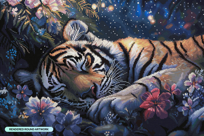 Diamond Painting Tiger Sleeping 30" x 20" (76cm x 50.6cm) / Round with 84 Colors including 3 ABs and 3 Fairy Dust Diamonds / 50,784