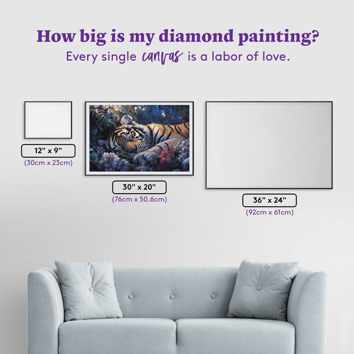 Diamond Painting Tiger Sleeping 30" x 20" (76cm x 50.6cm) / Round with 84 Colors including 3 ABs and 3 Fairy Dust Diamonds / 50,784