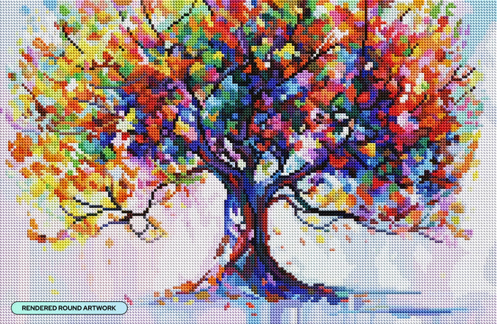 Diamond Painting Tree of Well-being 13" x 20" (50.6cm x 33cm) / Round with 83 Colors including 4 ABs and 2 Fairy Dust Diamonds / 22,080
