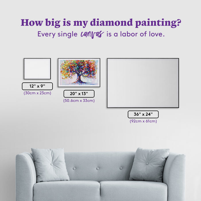 Diamond Painting Tree of Well-being 13" x 20" (50.6cm x 33cm) / Round with 83 Colors including 4 ABs and 2 Fairy Dust Diamonds / 22,080