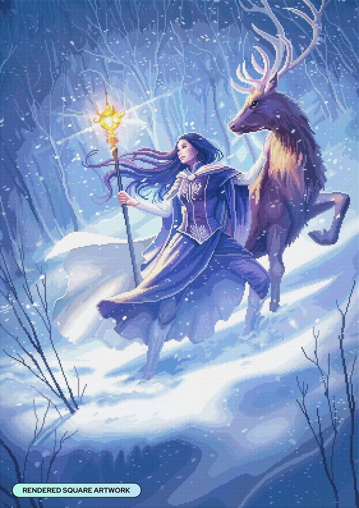 Diamond Painting Trekking Through the Snow 27.6" x 39" (69.9cm x 98.8cm) / Square with 72 Colors including 2 ABs and 1 Iridescent Diamond and 2 Fairy Dust Diamonds / 111,557