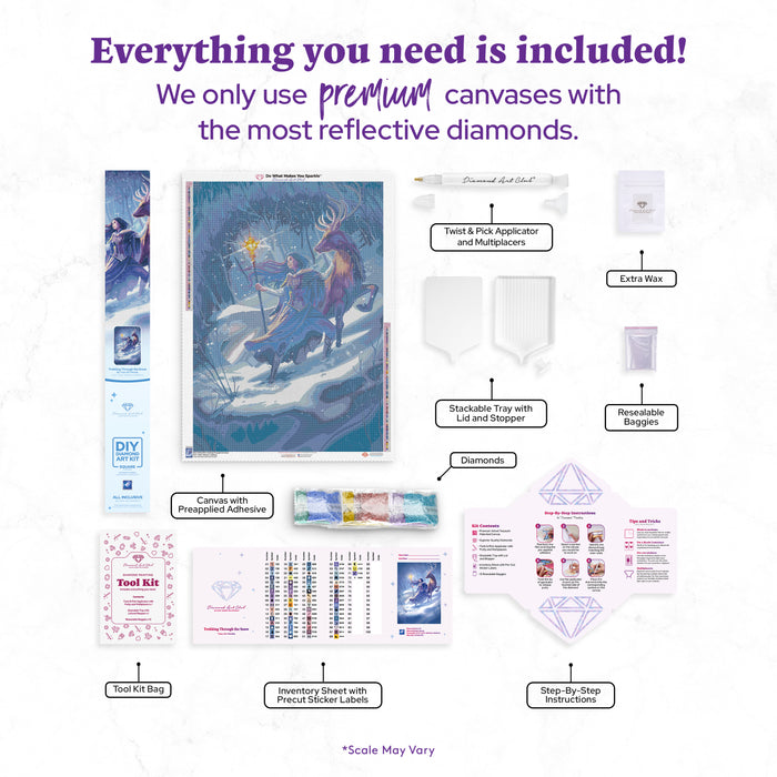 Diamond Painting Trekking Through the Snow 27.6" x 39" (69.9cm x 98.8cm) / Square with 72 Colors including 2 ABs and 1 Iridescent Diamond and 2 Fairy Dust Diamonds / 111,557