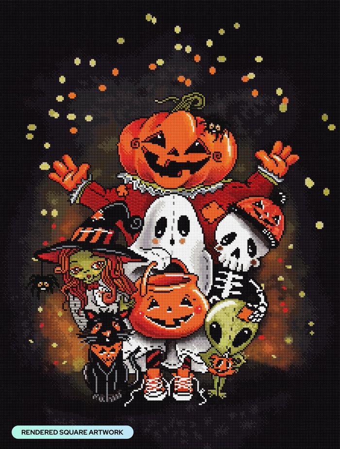 Diamond Painting Trick Or Treat Gang 22" x 29" (55.8cm x 73.7cm) / Square with 34 Colors including 1 AB and 3 Fairy Dust Diamonds / 66,304