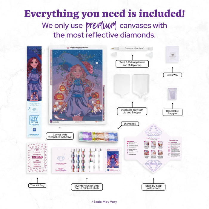 Diamond Painting Trick or Treat Wilhelmina 22" x 31" (55.8cm x 78.7cm) / Square with 60 Colors including 2 ABs and 1 Frosted Diamond and 3 Fairy Dust Diamonds / 70,784
