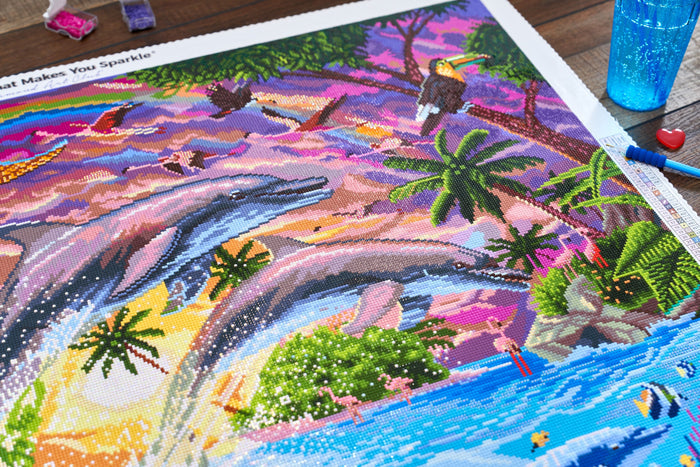 Diamond Painting Tropical Dolphins 37.4" x 27.6" (95cm x 70cm) / Square With 67 Colors Including 5 ABs / 107,061
