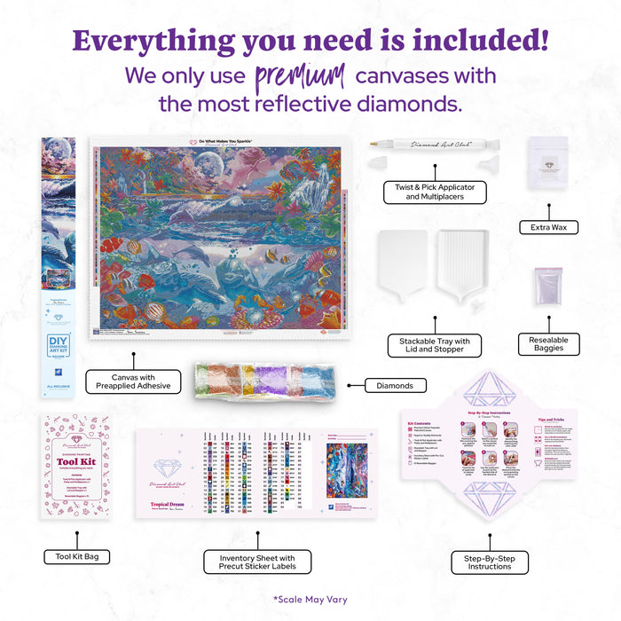Diamond Painting Tropical Dream 36.6" x 27.6" (92.8cm x 69.9cm) / Square with 82 Colors including 3 ABs and 3 Fairy Dust Diamonds / 104,813