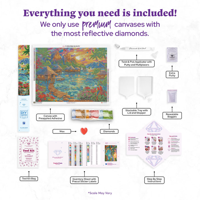 Diamond Painting Tropical Oasis 36.6" x 27.6" (93cm x 70cm) / Square With 65 Colors Including 4 ABs and 2 Fairy Dust Diamonds / 104,813