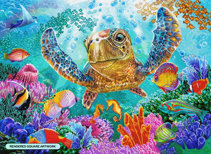 Diamond Painting Turtle Flight 37.8" x 27.6" (95.8cm x 69.9cm) / Square with 92 Colors including 2 ABs and 7 Fairy Dust Diamonds / 108,185