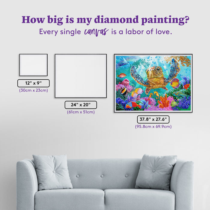 Diamond Painting Turtle Flight 37.8" x 27.6" (95.8cm x 69.9cm) / Square with 92 Colors including 2 ABs and 7 Fairy Dust Diamonds / 108,185