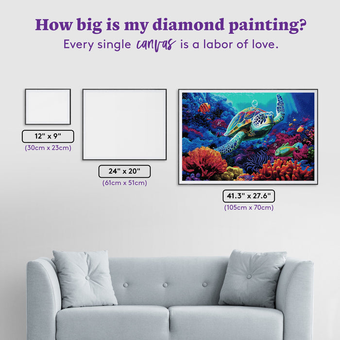 Diamond Painting Turtle Voyage 41.3" x 27.6" (105cm x 70cm) / Square with 63 Colors including 3 ABs and 2 Fairy Dust Diamonds / 118,301