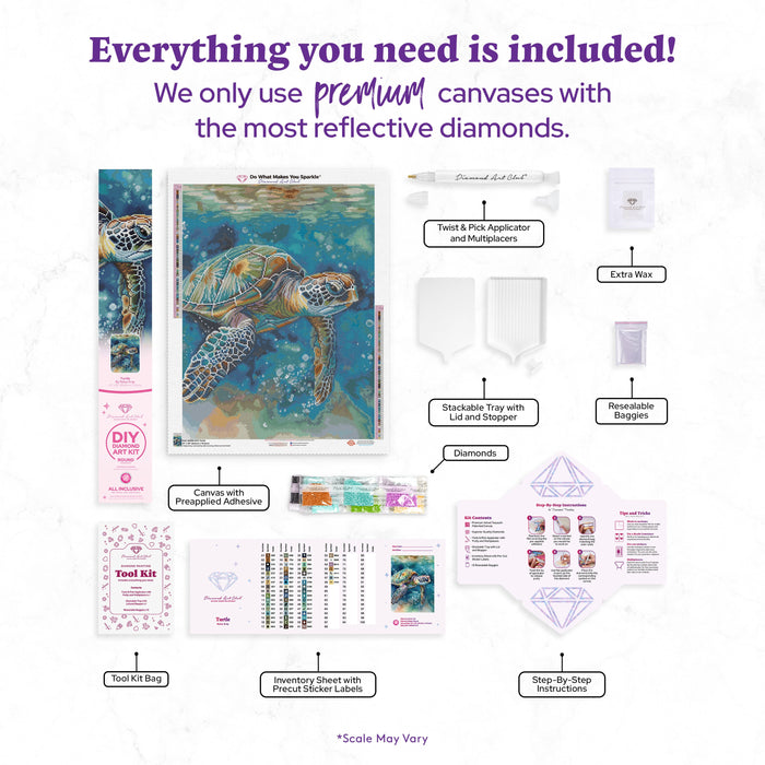 Diamond Painting Turtle 22" x 29" (55.6cm x 73.5cm) / Round with 58 Colors including 2 ABs and 2 Fairy Dust Diamonds / 53,934