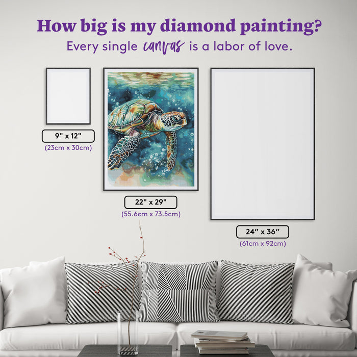 Diamond Painting Turtle 22" x 29" (55.6cm x 73.5cm) / Round with 58 Colors including 2 ABs and 2 Fairy Dust Diamonds / 53,934