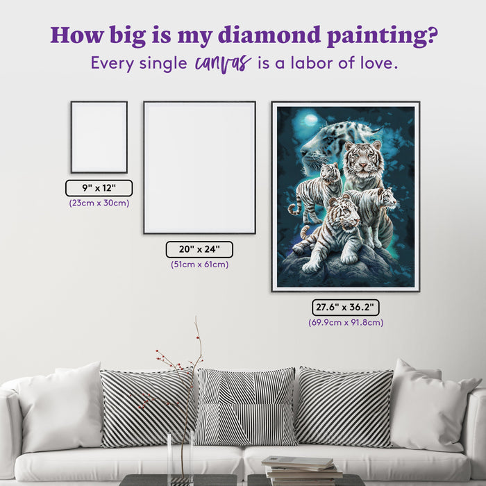 Diamond Painting Twilight White Tigers 27.6" x 36.2" (69.9cm x 91.8cm) / Square with 51 Colors including 1 AB and 3 Fairy Dust Diamonds / 103,689