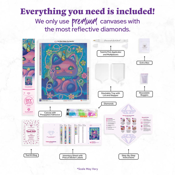 Diamond Painting Unicorn Manekineko 22" x 27" (55.6cm x 68.8cm) / Round with 59 Colors including 3 ABs and 2 Fairy Dust Diamonds / 50,500