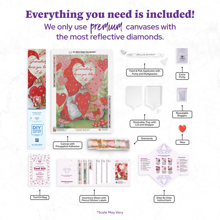 Diamond Painting Valentine Gnomes 17" x 24" (43cm x 61cm) / Square with 40 Colors including 4 ABs / 41,968