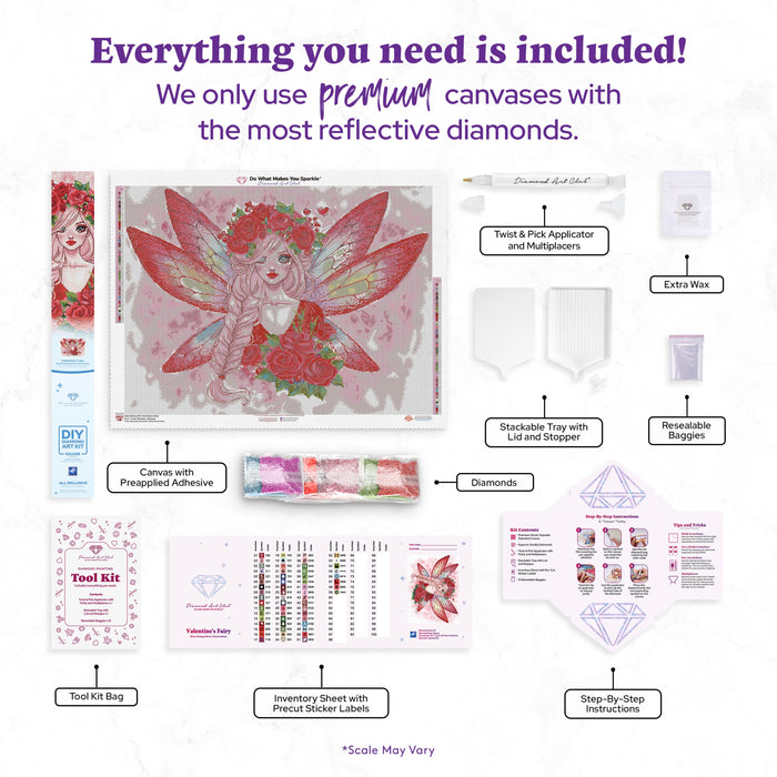 Diamond Painting Valentine's Fairy 34.7" x 25.6" (87.9cm x 65cm) / Square with 59 Colors including 2 ABs and 1 Frosted Diamond and 3 Fairy Dust Diamonds / 92,133