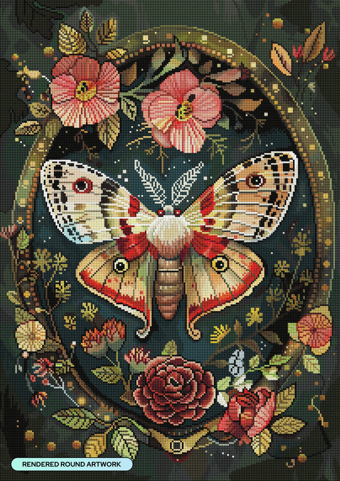 Diamond Painting Victorian Moth I 22" x 31" (55.6cm x 78.7cm) / Round with 74 Colors including 3 ABs and 2 Fairy Dust Diamonds / 57,772