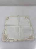 Vintage 1900s White Linen Handkerchief With Intricate Lace Border